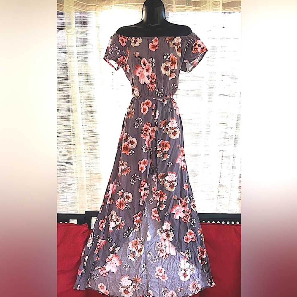 Off Shoulder Floral Maxi Romper Dress